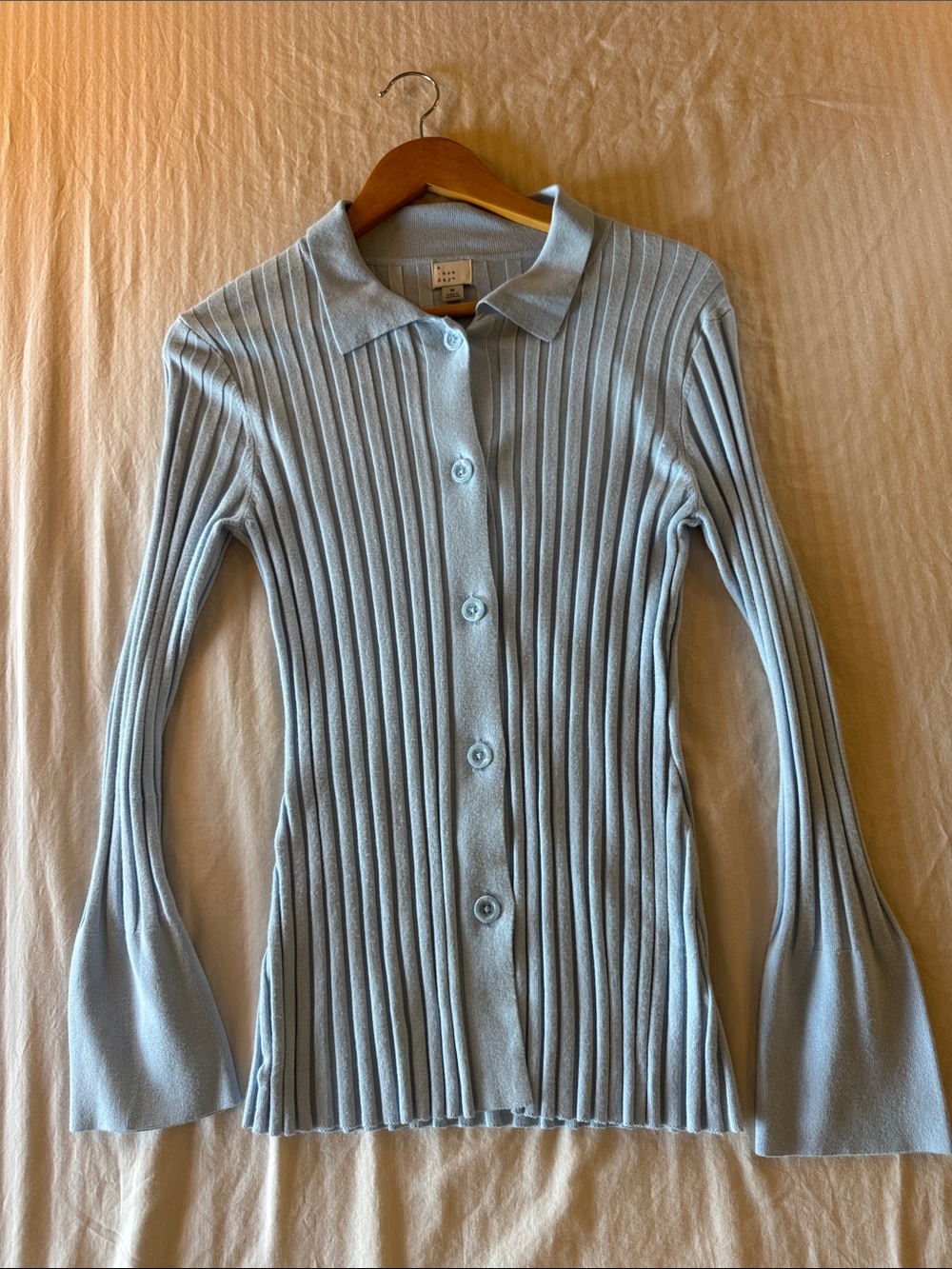 a new day Light Blue Ribbed Button-Up Polo Cardigan